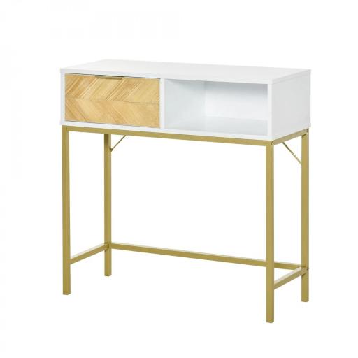 Consola para Recibidor Mueble para Recibidor Estilo Moderno con Cajón y Estante Abierto para Entrada Pasillo 80x30x80,5 cm Blanco y Dorado [8]