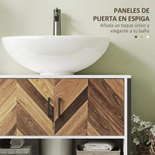 Mueble bajo Lavabo con 2 Puertas y Compartimento Abierto para Lavabo con o sin Pedestal 80x40x60 cm Crema y Nogal [8]