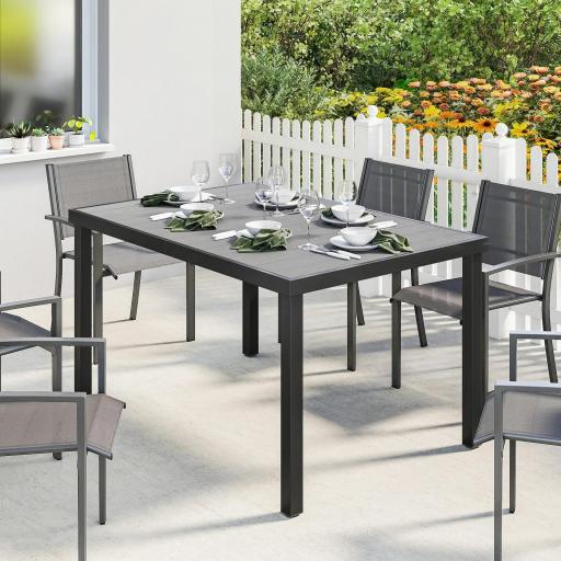 Mesa de Comedor de Jardín para 6 Personas con Superficie de Listones Estructura de Acero 140x90x74 cm Gris