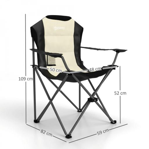 Conjunto de 2 Sillas Plegables Camping Acolchado con Respaldo Alto Portavasos y Bolsas de Transporte Crema y Negro [1]