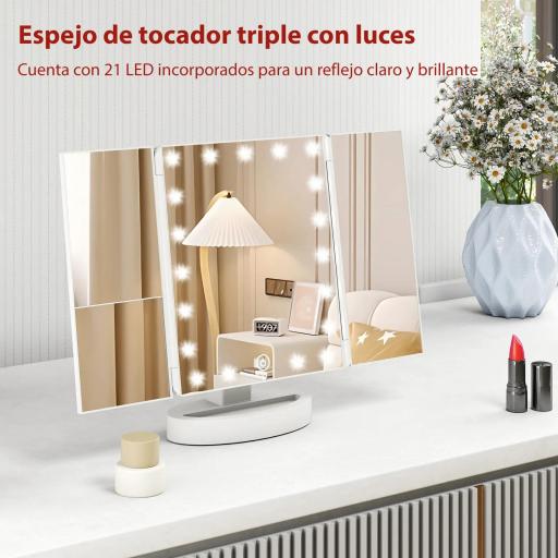 Espejo Maquillaje con Luz Aumento 1X/2X/3X Rotación Libre de 180° 21 Luces LED Interruptor Táctil Blanco [4]