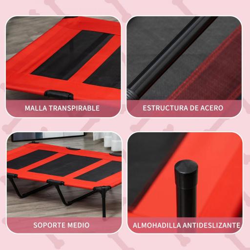 Cama Elevada para Perros Gatos Portátil Cama para Mascotas con Zona de Malla Transpirable y Tela Oxford para Interior Exterior 122x92x23 cm Rojo [3]
