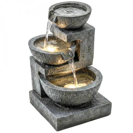 Fuente de Jardín con Iluminación LED y Bomba Fuente Decorativa en Cascada de 3 Niveles 40x37x61 cm Multicolor [8]