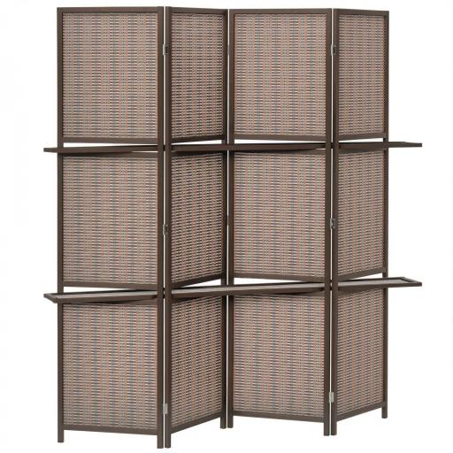 Biombo de 4 Piezas de Bambú Biombo Separador de Ambientes Plegable con 2 Estantes Extraíbles Divisor de Habitaciones Dormitorio 180x180 cm Marrón [9]