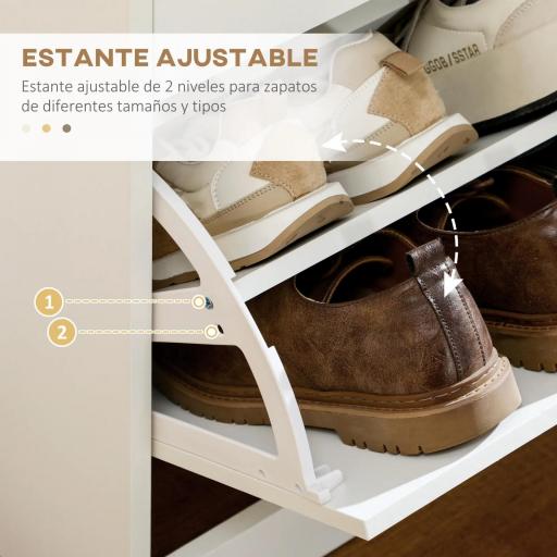 Mueble Zapatero Estrecho Armario de Zapatos con 2 Cajones Abatibles para 12 Pares de Zapatos 80x30x91,5 cm Blanco [4]