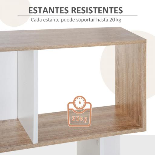Estantería en Forma de S Alta con 5 Estantes Diseño Moderno para Salón Oficina 60x24x184,5cm Blanco y Madera [3]