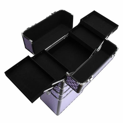 Maletín de Maquillaje Profesional con Ruedas Universales Distintos Niveles Asa Extensible Maletín Maquillaje Trolley Aleación de Aluminio 33.5x23x76/95.5 cm Violeta [7]
