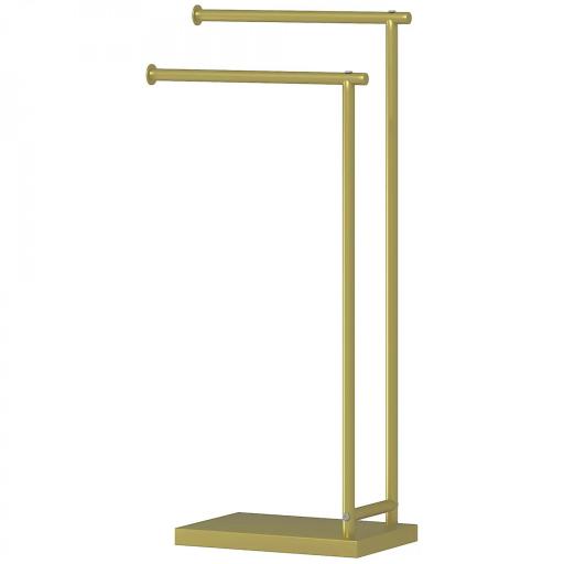 Toallero de Pie con 2 Barras y Marco Metálico Toallero de Baño Moderno en Forma de L 35,5x20x78 cm Dorado [8]