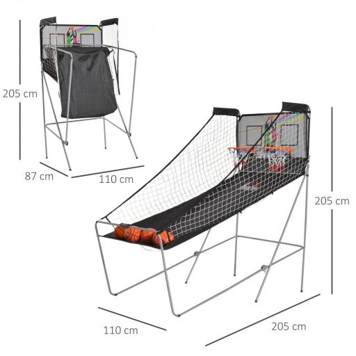 Juego de Canastas Plegable, Máquina de Baloncesto Juguete Contador y Marcador Electrónico, con Soporete de Acero, Red, Cesta de Baloncesto, 4 Baloncestos, 205x110x205 cm [1]