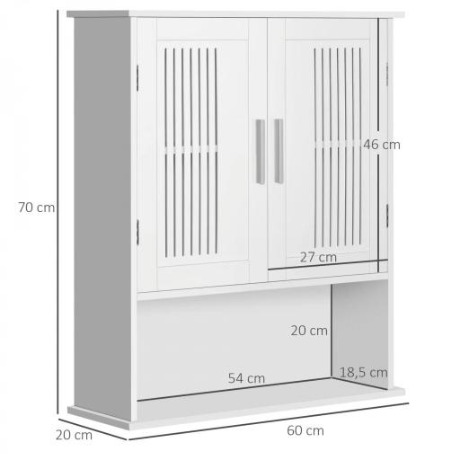 Armario de Pared para Baño Multiusos con Estante Ajustable Puertas de Listones y Compartimento 60x20x70 cm Blanco [1]