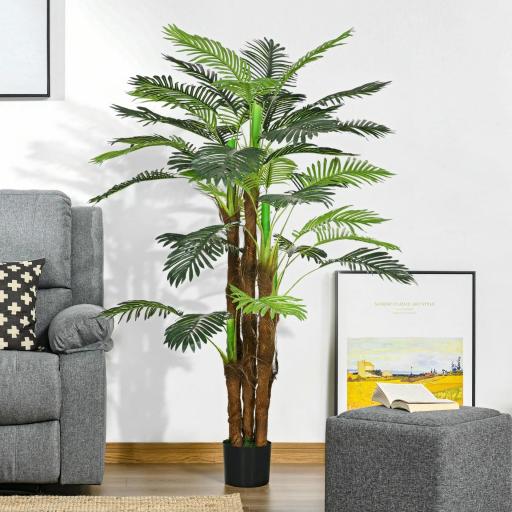 Planta Artificial Decorativa 160 cm Palmera Artificial con Maceta y Hojas para Interior Verde