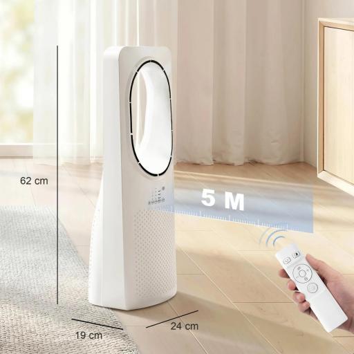 Ventilador de Torre sin Aspas con Mando a Distancia Oscilación 45° 3 Velocidades 3 Modos Temporizador 15H Blanco [1]