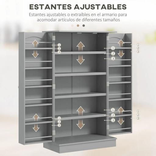 Armario Despensa Cocina con 2 Puertas y 16 Estantes Alacena Moderna con Estantes Ajustables 60x30x104cm Gris [2]