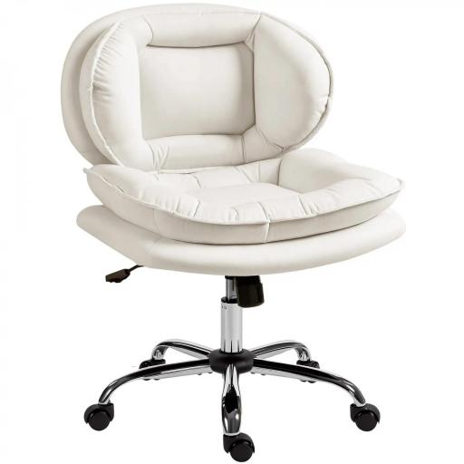 Silla de Oficina Piernas Cruzadas con Asiento Ancho Ruedas Altura Ajustable Doble Acolchado Función Basculante Gris [10]