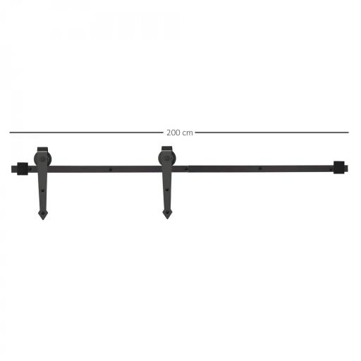 Herraje para Puerta Corredera 200 cm Tipo Flecha Kit de Accesorios para Puerta Corrediza Granero de Madera Negro [1]