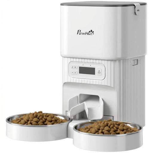 Comedero Gato Automático 4L Dispensador Comida para Gatos/Perros 1-6 Comidas al Día 2 Cuencos 2 Fuentes de Alimentación [10]