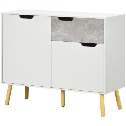 Aparador de Cocina con 2 Puertas y 1 Cajón Estilo Moderno con Patas Inclinadas 98x39x81,5 cm Blanco y Gris [8]