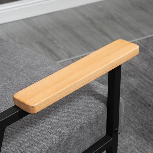 Butaca de Salón Moderna Tapizado en Poliéster con Reposabrazos de Madera para Dormitorio 64,5x70x83,5 cm Gris [4]