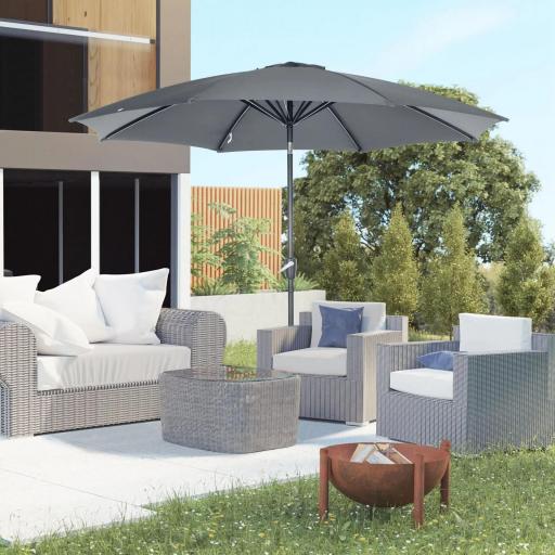 Sombrilla de Jardín con Manivela y Techo Inclinable y para Patio Terraza Exterior Ø300x252 cm Gris [0]