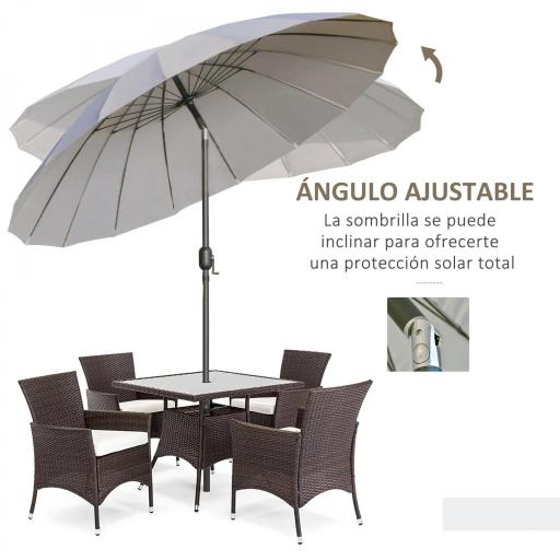 Sombrilla de Jardín Ø250x240 cm con Manivela Parasol con Ángulo Inclinable con 18 Varillas para Exterior Gris Claro [5]