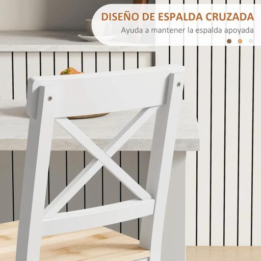 Taburetes Altos de Cocina de Madera Altura Asiento 60,2 cm con Respaldo y Reposapiés 41x46x97,5 cm Natural y Blanco [3]