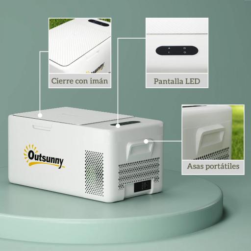 Nevera Portátil Eléctrica 16,8L Refrigerador de Coche 12/24/220V -20℃ a +20 ℃ con Pantalla Luz LED 59x32x26 cm Blanco [6]