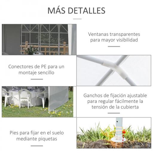Carpa de Jardín 6x3m con 4 Paredes Laterales 2 Ventanas Visibles Cenador Gazebo de Exterior para Fiestas Eventos Blanco [2]