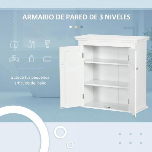 Mueble de Baño Colgar con Estantes Ajustables y Puertas con Cierre Magnético Armario de Pared 58x24x60 cm Blanco [3]