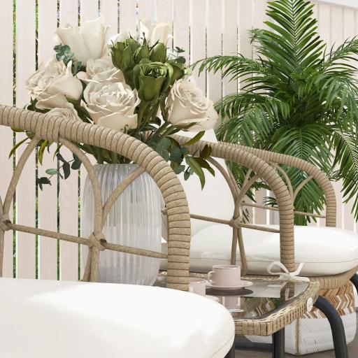 Conjunto de Muebles de Ratán de 3 Piezas con 1 Mesa de Centro 2 Mecedoras y Cojines para Jardín Crema y Beige [4]