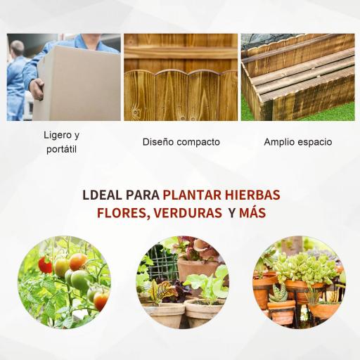 Jardinera de Madera Jardinera Elevada para Cultivos Verduras Flores en Patio Balcón Terraza 120x40x40 cm Carbonizada [5]