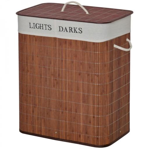 Cesto para Ropa Sucia de Bambú Capacidad de 100L Cesta para la Colada Rectangular con Tapa Extraíble Bolsa de 2 Compartimentos 52x32x63 cm Marrón [8]