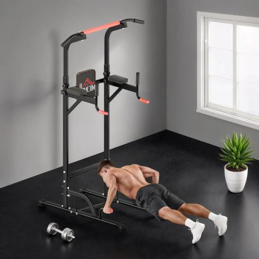 Máquina de Dominadas con Altura Ajustable Carga Máx. 120 kg para Entrenamiento Fitness 123x98x189-239 cm Negro y Rojo [7]