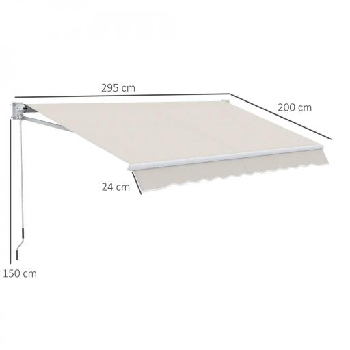 Toldo de Pared Apertura Manual de Aluminio y Poliéster UV50+ para Exterior con Manivela 200x295 cm Blanco Crema [1]