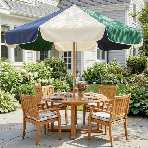 Sombrilla Terraza Exterior Ø2,3 m con Marco de Efecto Madera Polea con Cuerda Dosel Bicolor UPF30+ Verde Oscuro