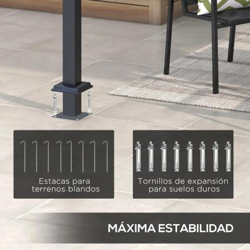 Cenador de Jardín 3x4 m con Techo Retráctil de Poliéster y 12 Orificios de Drenaje Pérgola para Terraza Blanco y Gris [5]