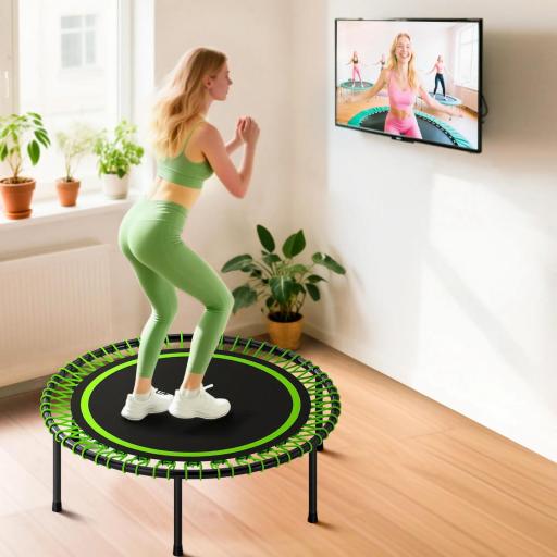 Cama Elástica Fitness Ø114 cm con Marco de Acero Reforzado para Entrenamiento Piernas Cuerpo Verde y Negro [5]