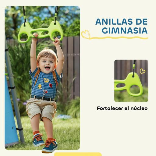 Columpio Infantil 3 en 1 con Tienda Anillas y Altura Ajustable para Niños de 3-8 Años Estructura Metálica 283x180x182 cm [3]