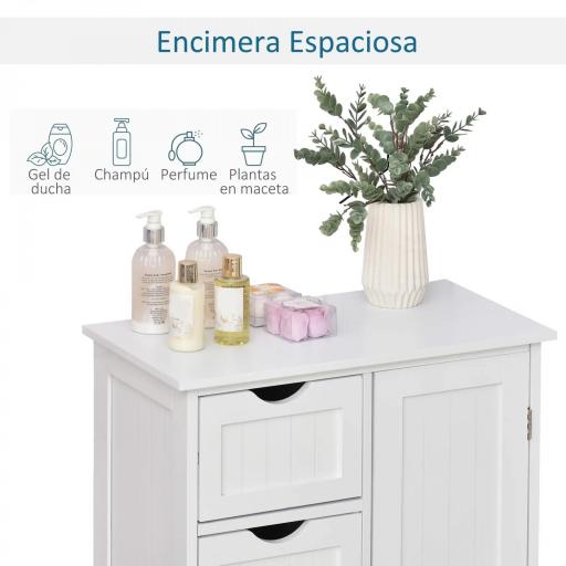Armario Auxiliar de Baño Mueble para Baño con Puerta 4 Cajones y Estante Ajustable para Cocina Salón 56x30x83 cm Blanco [4]