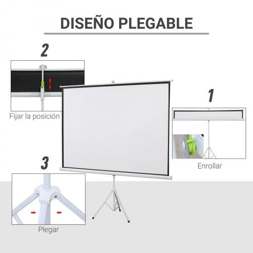 Pantalla de Proyección Manual con Soporte 100 Pulgadas Formato 4:3 para Interior y Exterior 203x152 cm Blanco [7]
