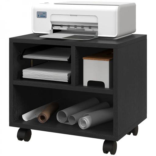 Soporte de Impresora con Ruedas Compartimentos Abiertos para Oficina Estudio 40x30x36 cm Negro [8]