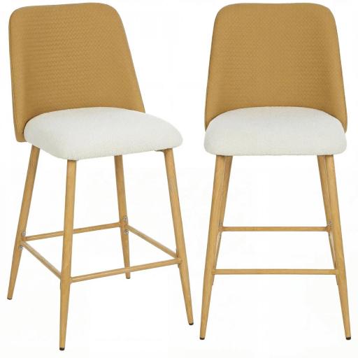 Juego de Taburetes Altos de Cocina con Respaldo y Reposapiés Tapizados de Lino y PU Marco de Acero Marrón [9]