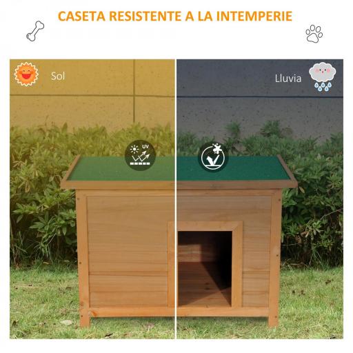 Caseta para Perro de Exterior con Tejado Abatible y Patas Antideslizantes para Interior y Exterior 82x58x58 cm Natural [2]