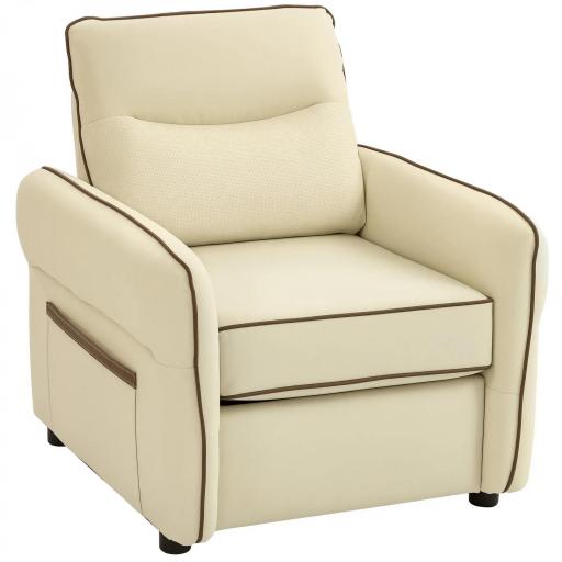 Butaca de Salón Tapizada en Cuero Sintético Sillón Relax con Reposabrazos Acolchado Grueso para Dormitorio Beige [8]