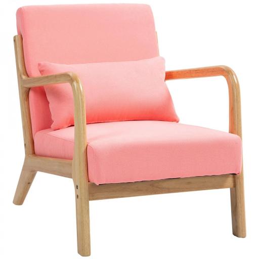 Butaca Nórdica Sillón de Salón Acolchado con Reposabrazos Cojín y Marco de Madera de Caucho 61x78x76 cm Rosa [8]