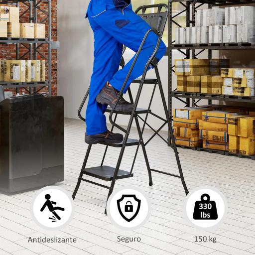 Escalera Plegable de 4 Peldaños con Bolsa de Herramientas Escalera de Tijera con Peldaños Anchos Antideslizantes Negro [4]