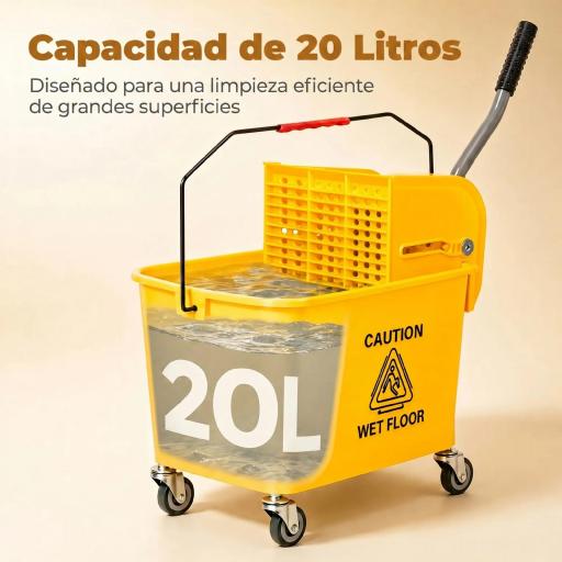 Cubo de Fregar 20L con Ruedas y Escurridor Cubo para Fregona con Separador de Agua 60x27x70,5 cm Amarillo [2]