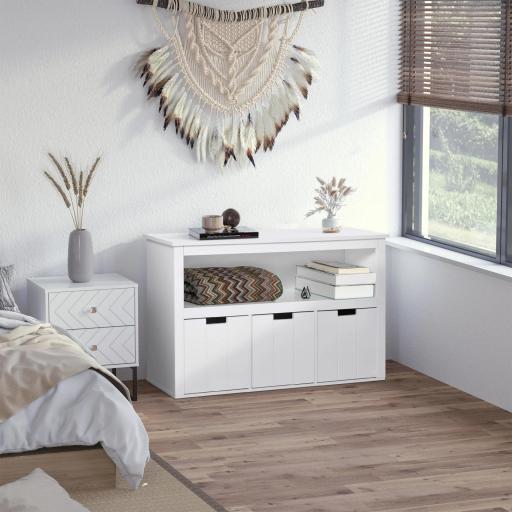 Aparador de Salón con 3 Cajones Extraíbles y Estantes Abiertos para Libros Juguetes Armario Auxiliar de Almacenamiento para Dormitorio Cocina 102x33x61,5 cm Blanco [0]