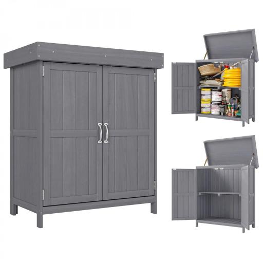 Cobertizo de Almacenamiento de Madera para Jadín 74x43x88 cm con 2 Puertas y Techo Asfáltico Abatible Gris [4]