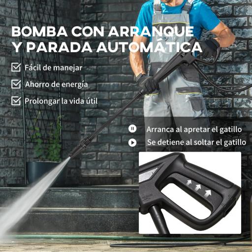 Hidrolimpiadora 1600W Caudal 432 L/h Bomba de Aluminio Presión de 130 Bar Manguera 6m Incluye Cepillo 23.5x27x68 cm Azul [6]