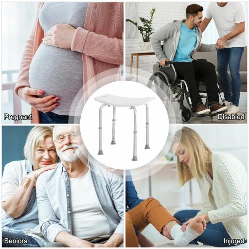 Taburete de Ducha Silla Baño Ortopedica 8 Posiciones Altura Regulable con Tapones de Goma Antideslizantes [2]